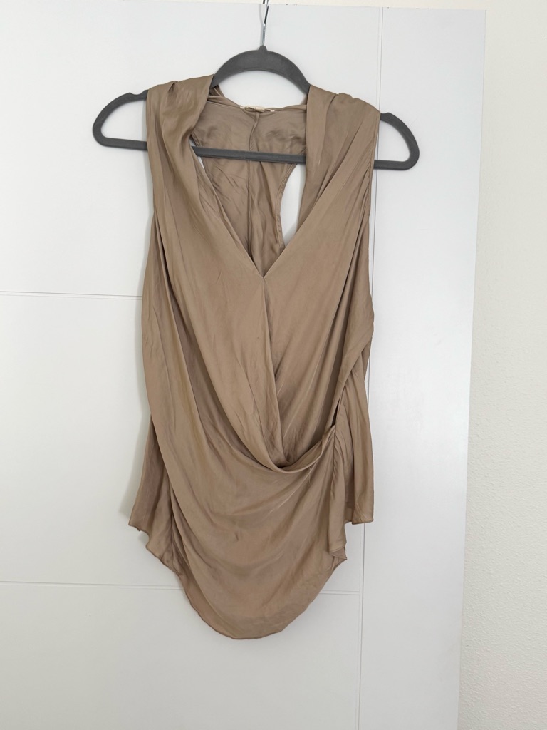 Helmet Lang Women's Tan Beige Sleeveless V Neck Slack Jersey Dress Top Size S